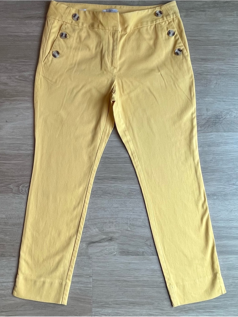 LOFT Outlet Yellow Sailor Button Skinny Ankle Petite Pants 8P